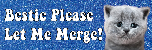 Bestie Please Let Me Merge Funny Gen Z Meme Blue Bumper Sticker & Car Magnet - UV resistant