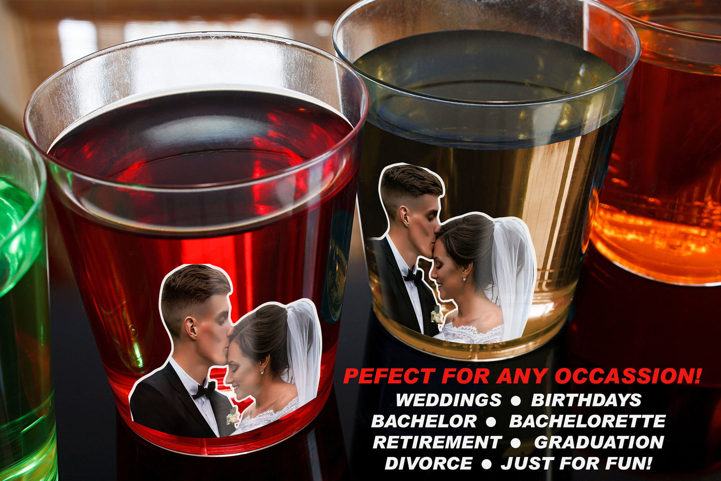 Custom Photo Groom Face Plastic Shot Glasses