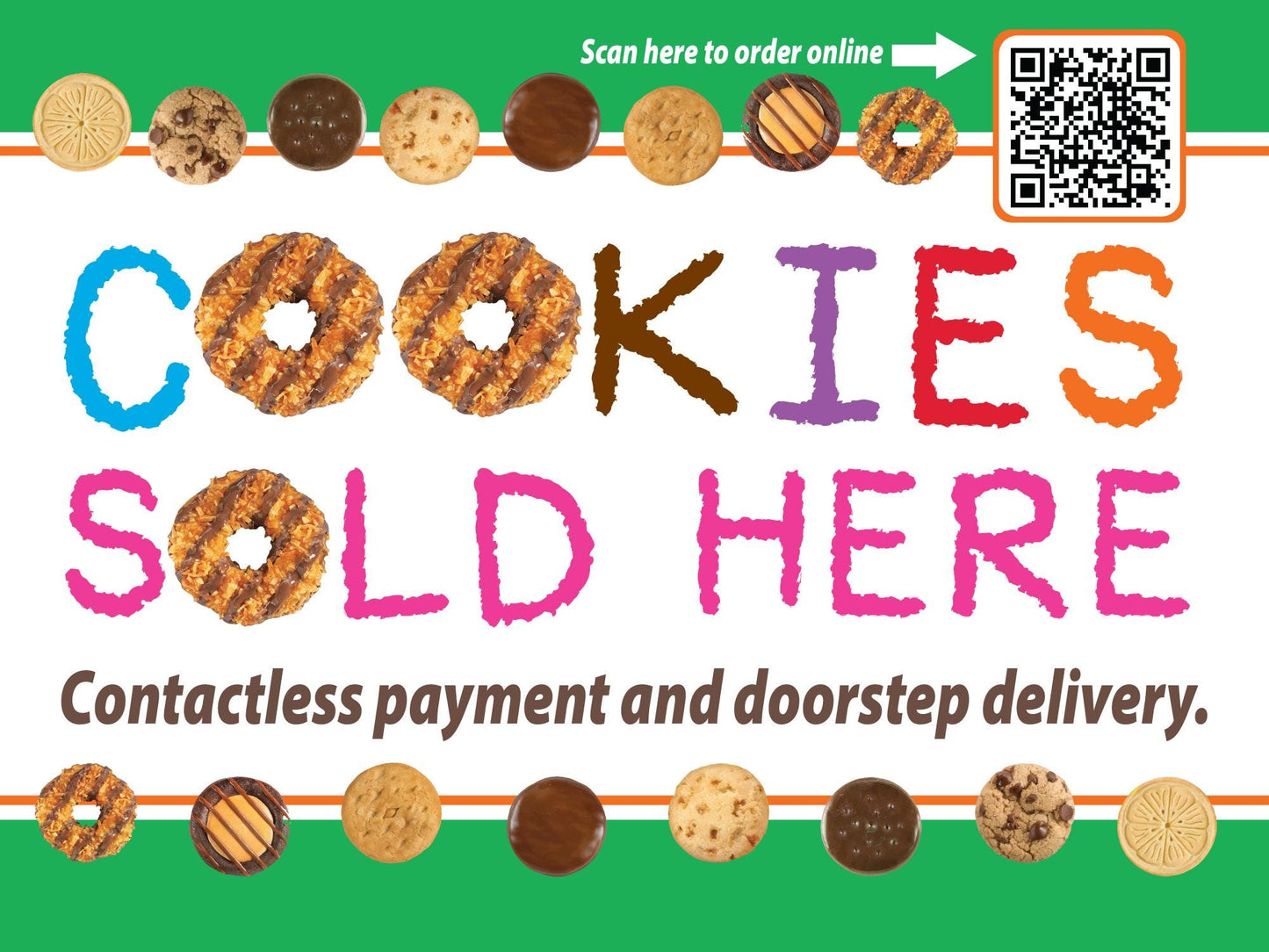 Scout Cookies with QR Code YARD SIGN 24in x 18in Double Sided