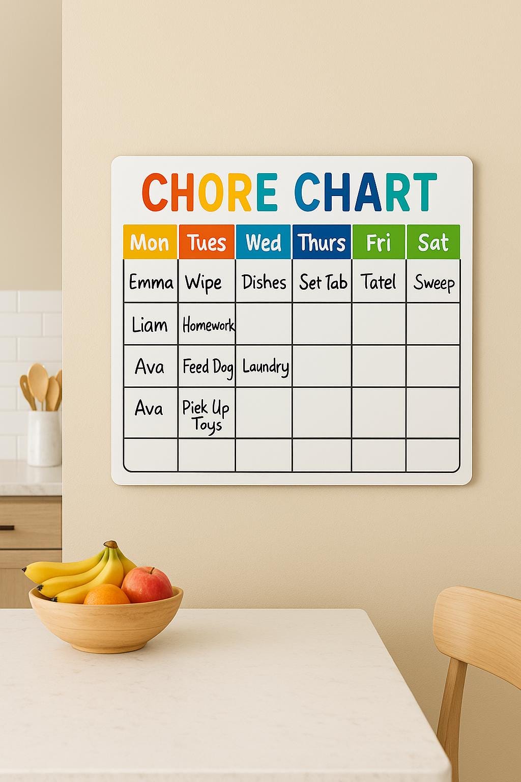 Family Chore Chart Dry Erase Board – Custom Weekly Organizer for Kids, Kitchen Wall, and Home – PVC Reusable Schedule,Waterproof