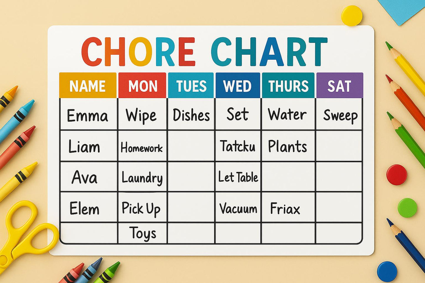 Family Chore Chart Dry Erase Board – Custom Weekly Organizer for Kids, Kitchen Wall, and Home – PVC Reusable Schedule,Waterproof