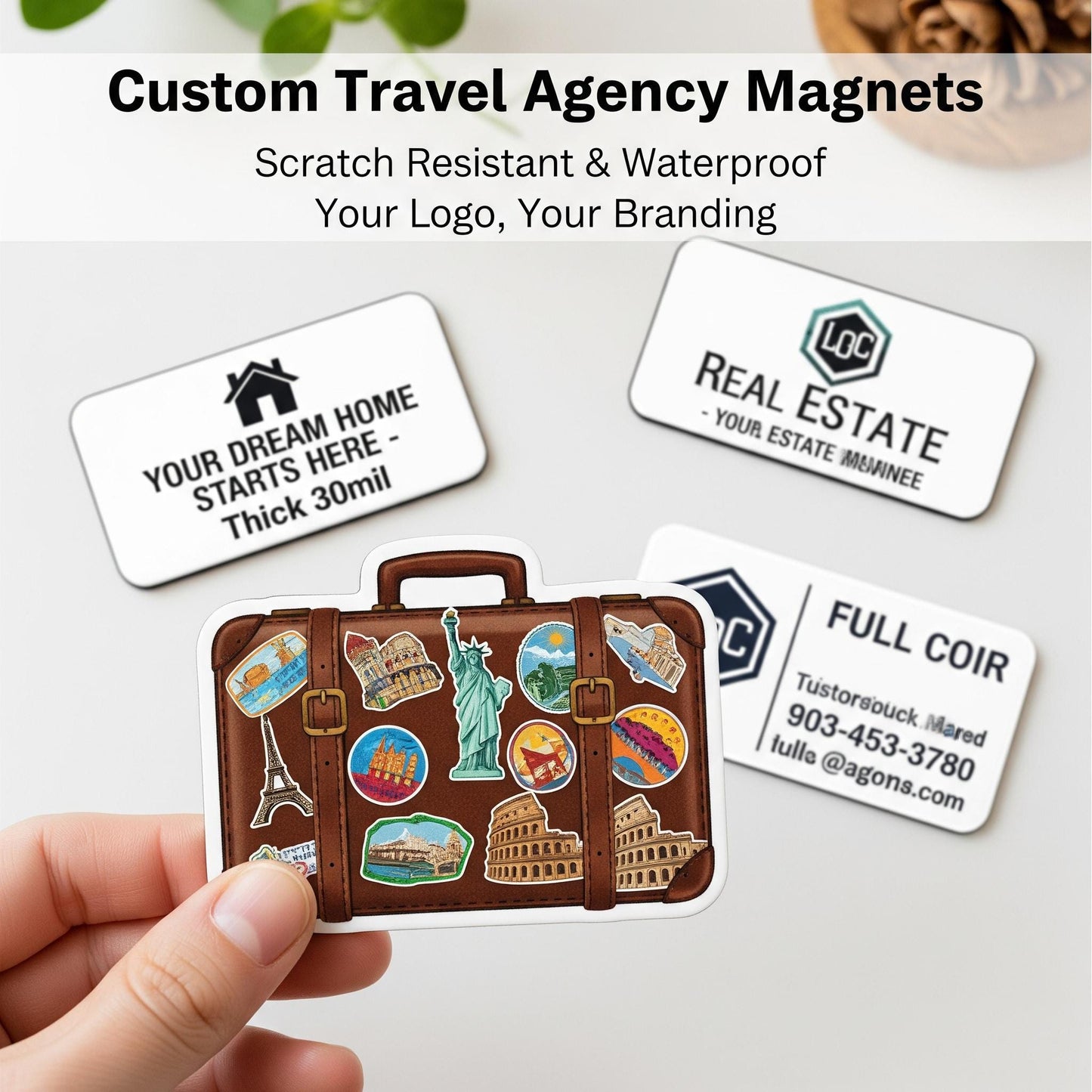 Custom Travel Agency Magnets - Scratch Resistant, Waterproof Custom magnets, Real Estate magnet Business Card, Logo, Branding
