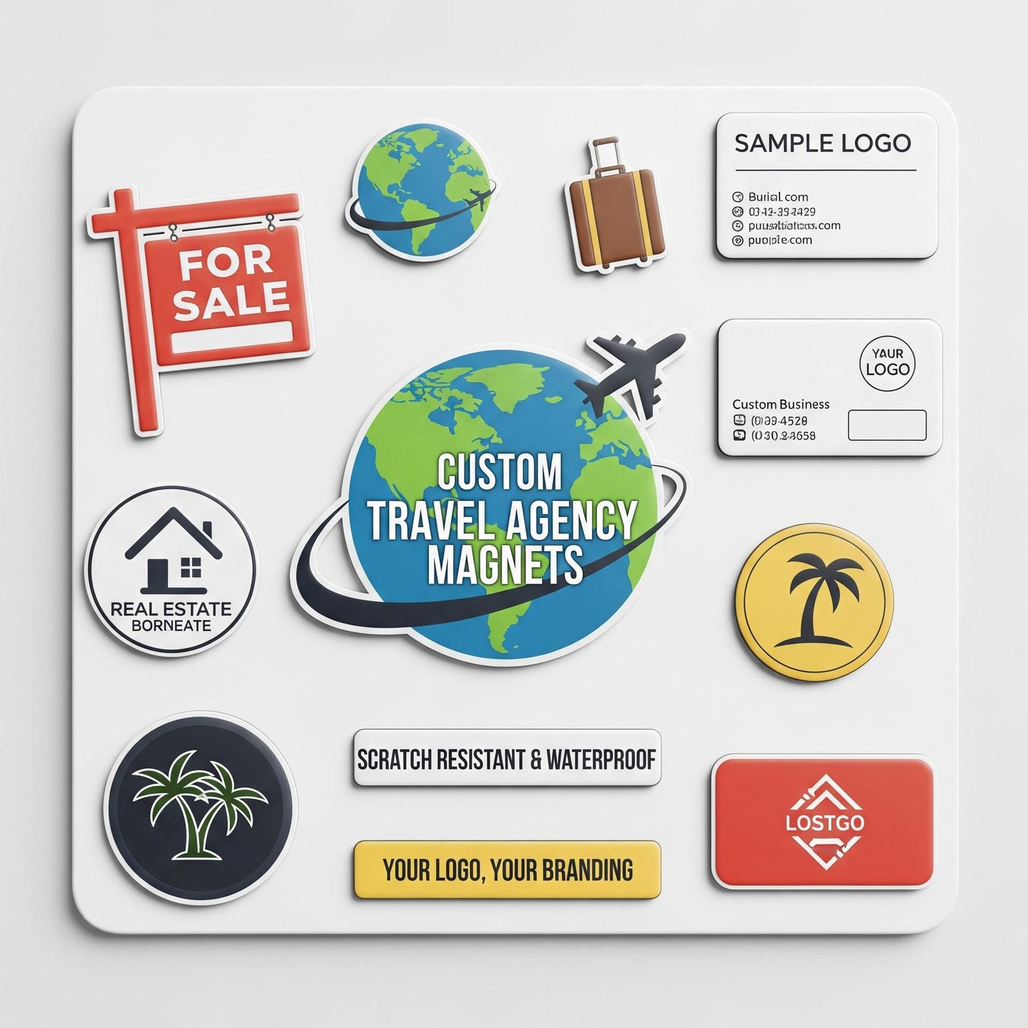 Custom Travel Agency Magnets - Scratch Resistant, Waterproof Custom magnets, Real Estate magnet Business Card, Logo, Branding