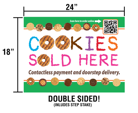 Scout Cookies with QR Code YARD SIGN 24in x 18in Double Sided