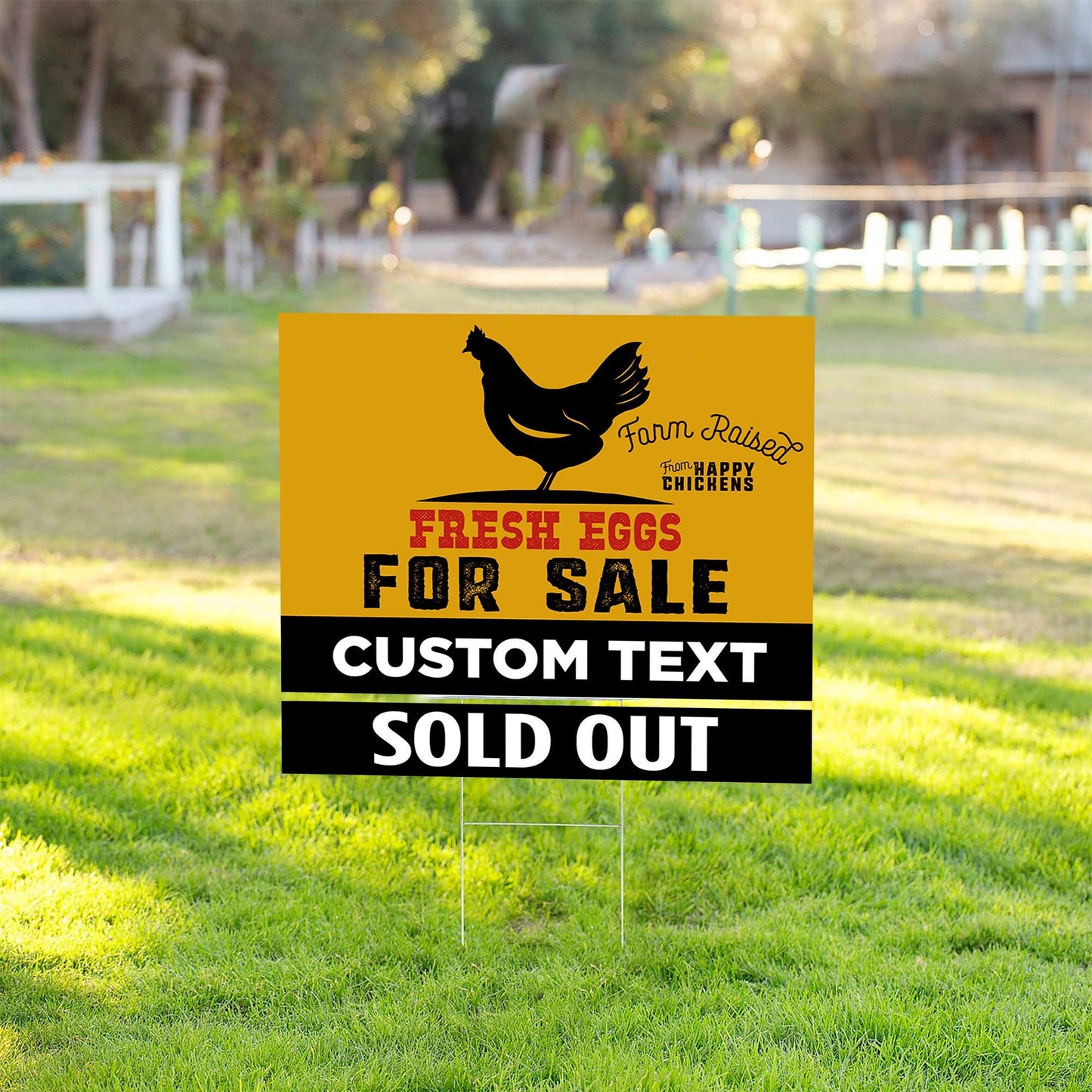 Custom Farm Fresh Chicken Eggs for Sale , Yard Sign, 24x18 Printed 2-Sided, SOLD OUT extra sign & Metal H-Stake Included