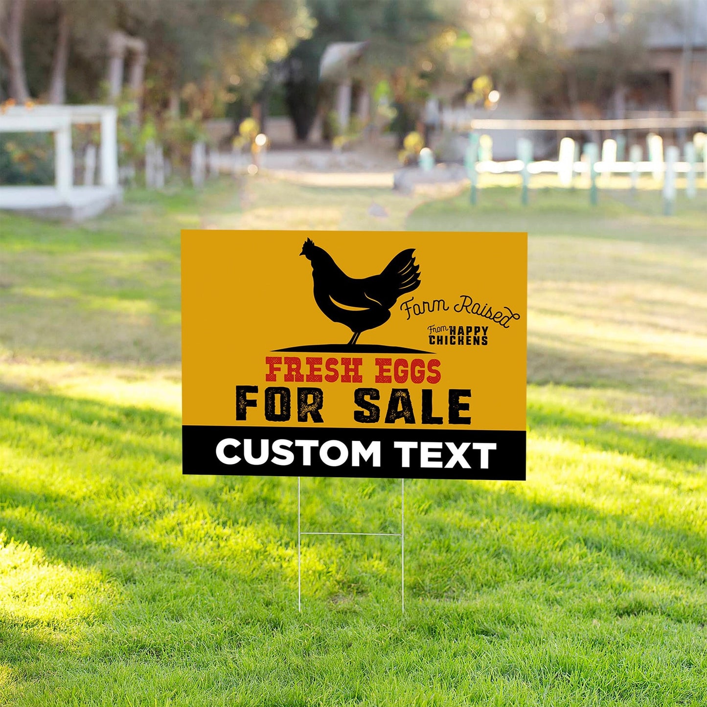 Custom Farm Fresh Chicken Eggs for Sale , 24x18 Yard Sign, Printed 2-Sided, Metal H-Stake Included