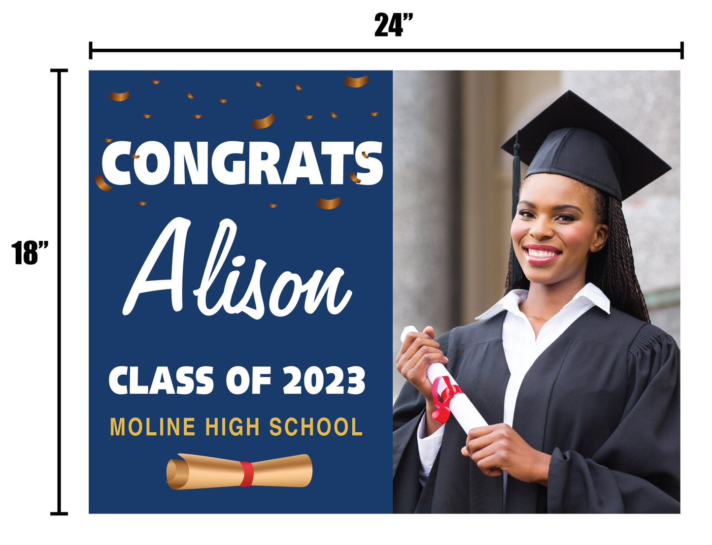 Graduation Yard Sign with H-Stake, Personalized Outdoor High School College Graduation Signs, Class of 2025 Sign, Graduation Gift