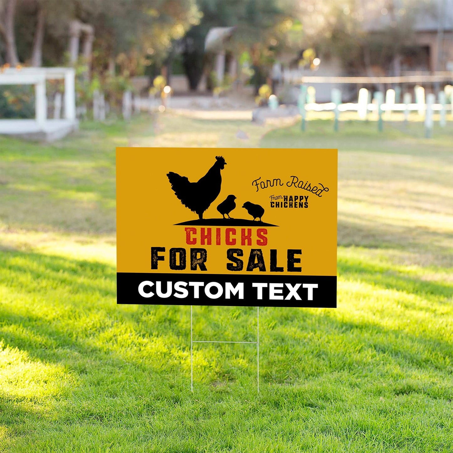 Custom Chicks for Sale , 24x18 Yard Sign, Printed 2-Sided, Metal H-Stake Included