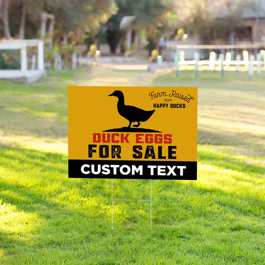 Custom Farm Fresh Duck Eggs for Sale , 24x18 Yard Sign, Printed 2-Sided, Metal H-Stake Included