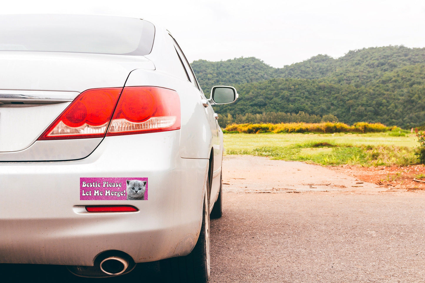 Bestie Please Let Me Merge Funny Gen Z Meme  Pink Bumper Sticker & Car Magnet - UV resistant