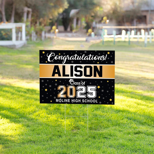 Graduation Senior 18"x24" double sided Sign 2025 with H-Stake - Graduate Yard Sign - Graduation - 2025 Graduate Banner - High School Grad