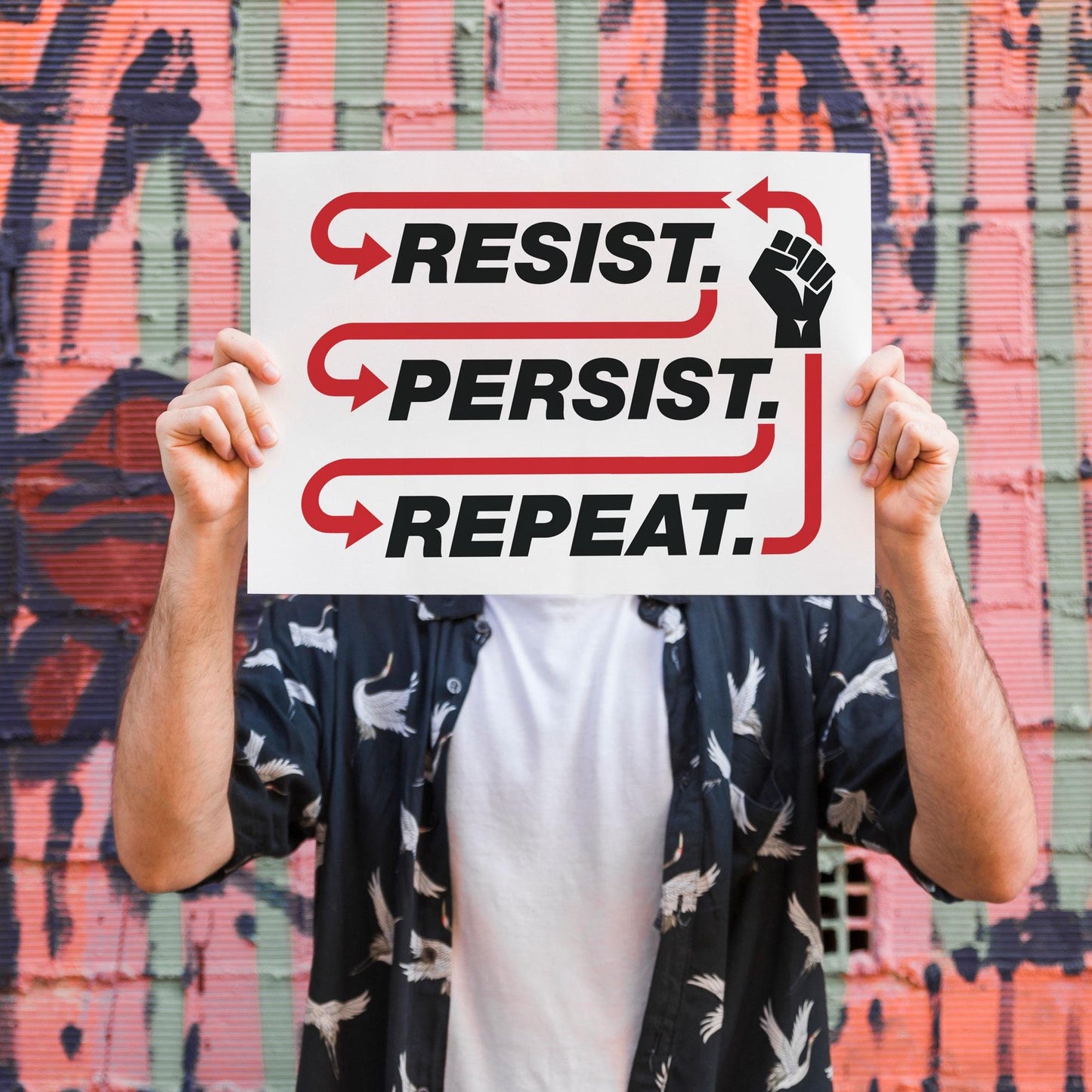 Resist Persist Repeat Yard Sign - Double Sided with Metal Stake, Weatherproof