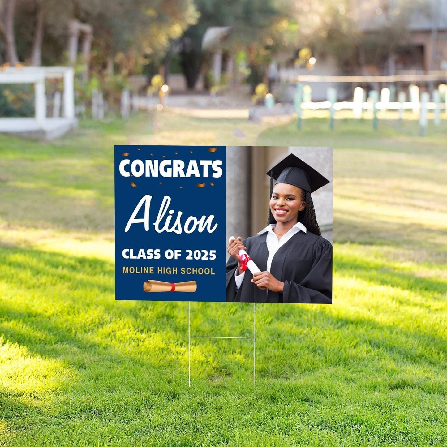 Graduation Yard Sign with H-Stake, Personalized Outdoor High School College Graduation Signs, Class of 2025 Sign, Graduation Gift