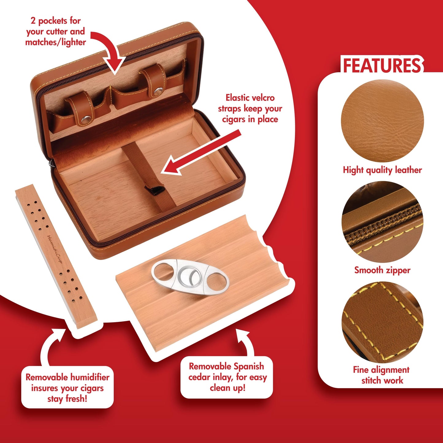 Personalized Travel Cigar Humidor Case with included accessories, Cigar Box Case, Gift for Husband Cigar Aficionado