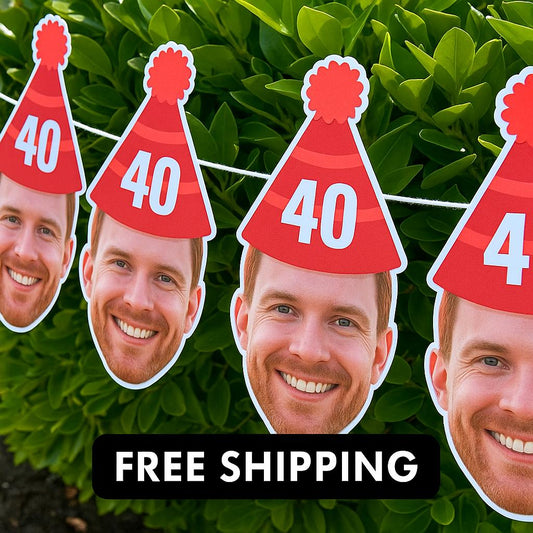 Custom Face Banner, Birthday Banner, 50th Birthday, 40th Birthday, 30th Birthday, Big Face Cut Out, Face Banner, Birthday Hat, Bachelorette