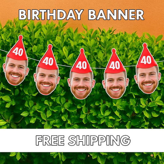 Custom Face Banner, Birthday Banner, 50th Birthday, 40th Birthday, 30th Birthday, Big Face Cut Out, Face Banner, Birthday Hat, Bachelorette