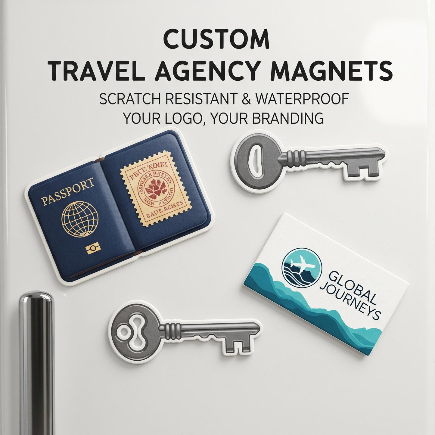 Custom Travel Agency Magnets  - Scratch Resistant, Waterproof Custom magnets, Real Estate magnet Business Card, Logo, Branding