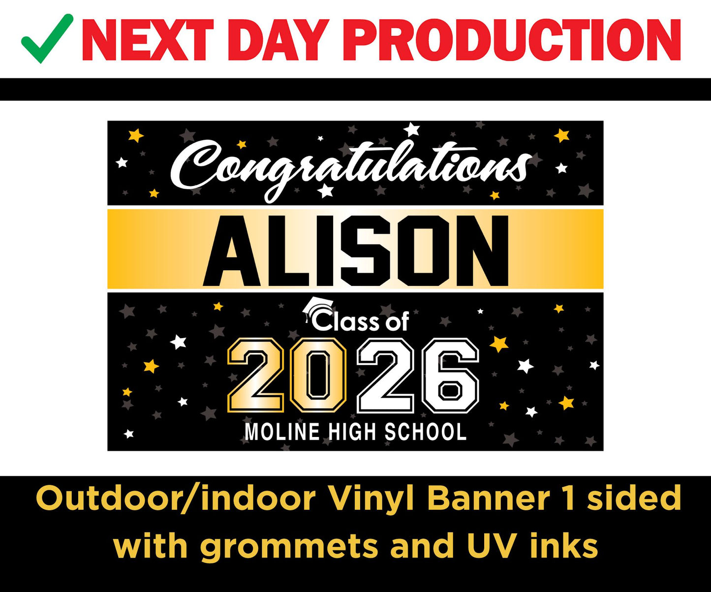 Giant Waterproof Graduation Banner with Grommets - Class of 2026