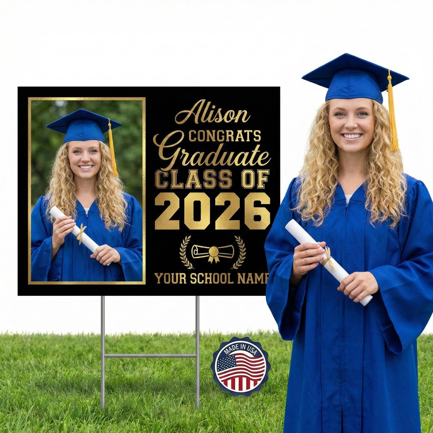 Custom Class of 2026 Graduation Yard Sign with Photo Display