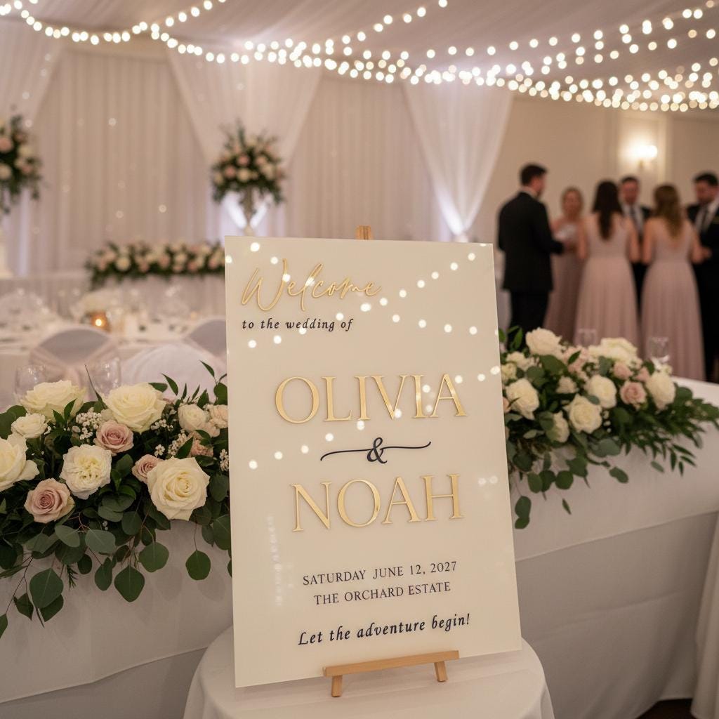 Personalized Acrylic Wedding Welcome Sign with 3D Raised Names