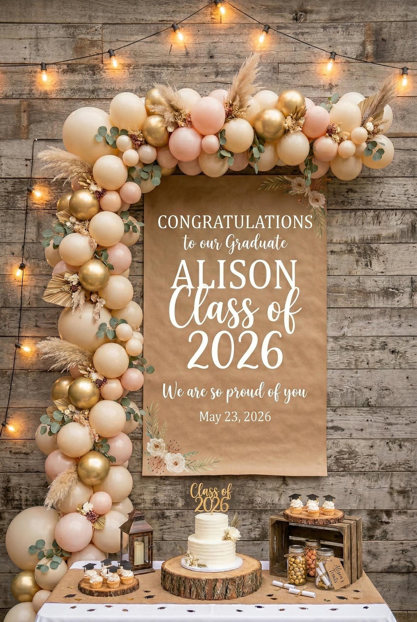Personalized grad party banner display